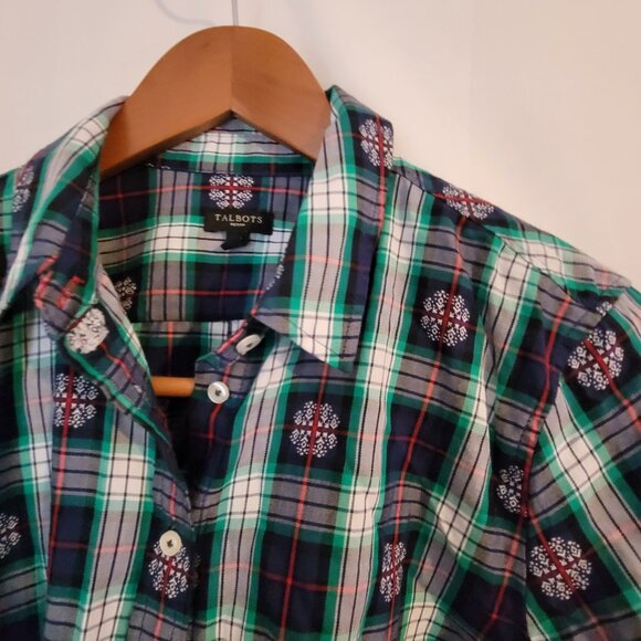 Women's Talbots Snowflake Blouse Button Down Long Sleeve Petite Lp - Picture 2 of 4